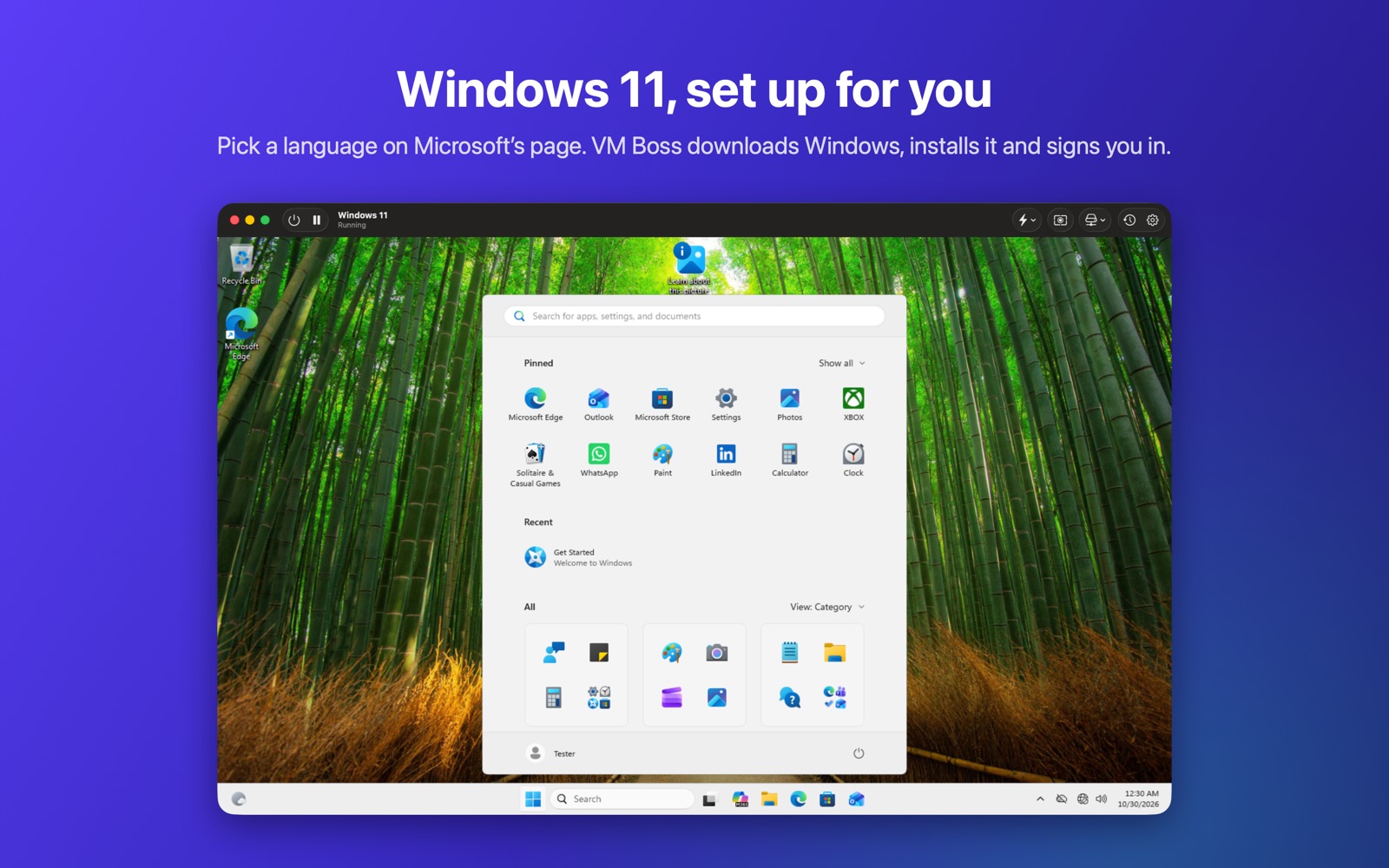 VM Boss running Windows 11 in a window on a Mac